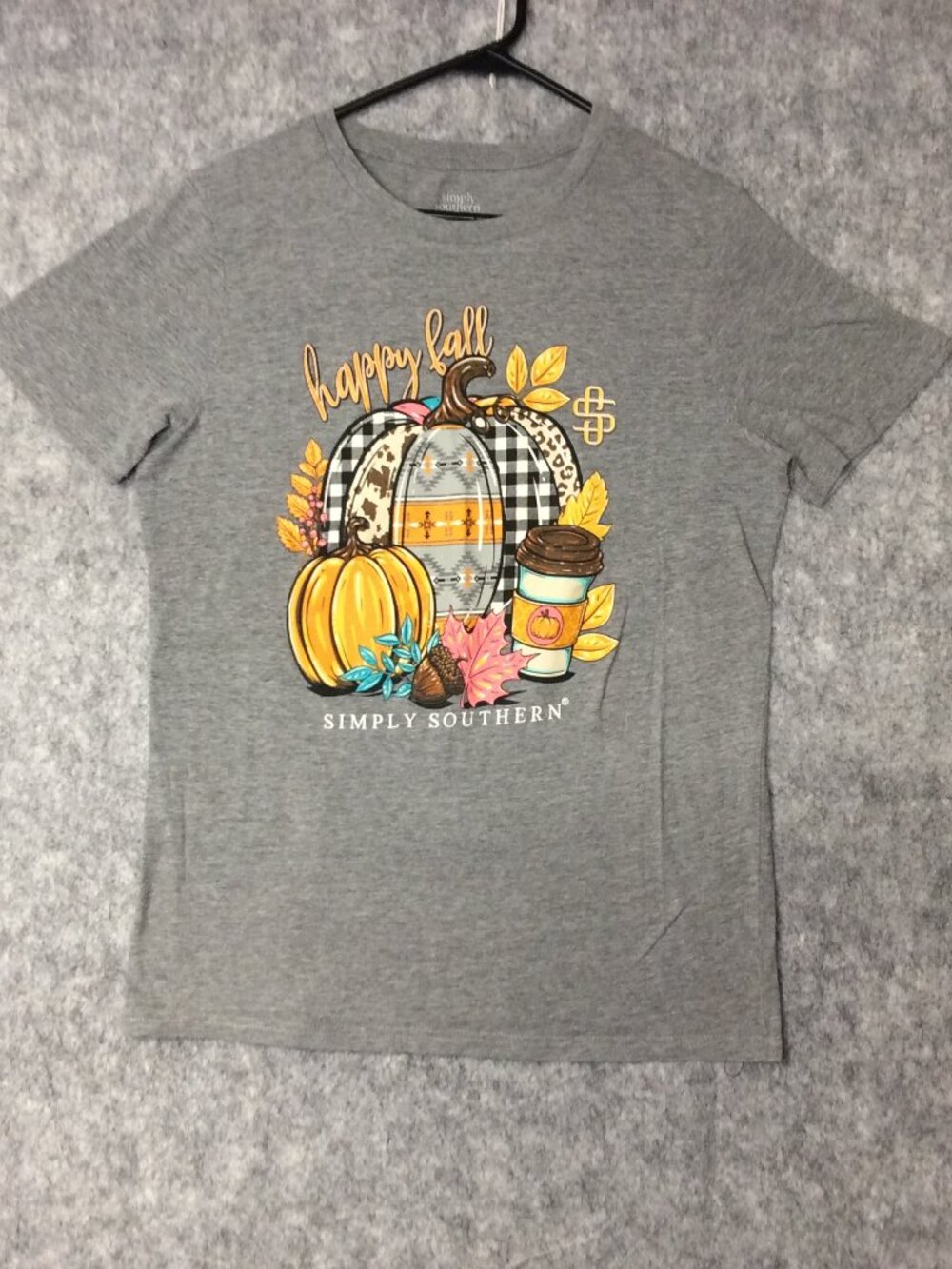Women's SIMPLY SOUTHERN Happy Fall Pumpkins  Gray T-shirt Size Large